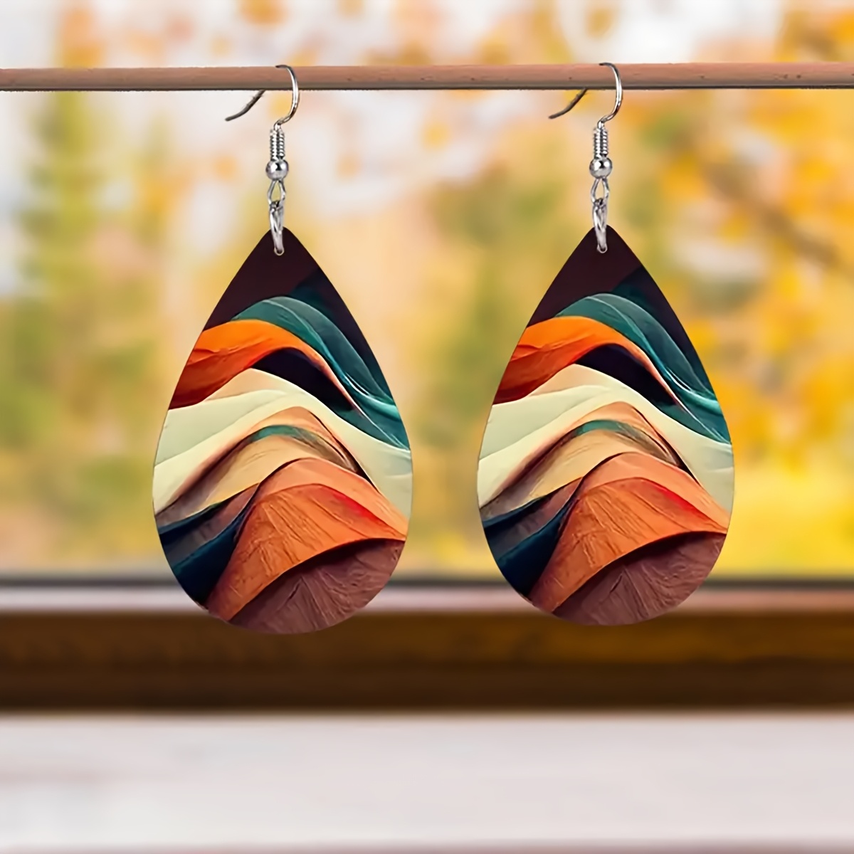 Women's Abstract Pattern Wooden Long Earrings, Gift